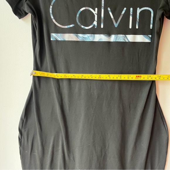 Calvin Logo T-Shirt Dress Black Medium | Stretchy Bodycon Graphic Casual Summer - Picture 6 of 8